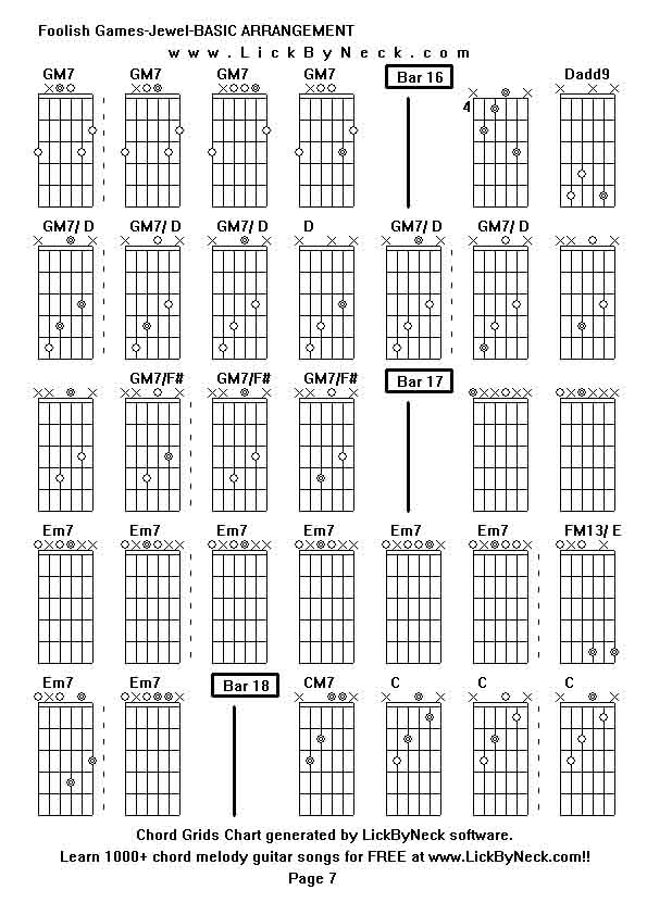 Chord Grids Chart of chord melody fingerstyle guitar song-Foolish Games-Jewel-BASIC ARRANGEMENT,generated by LickByNeck software.